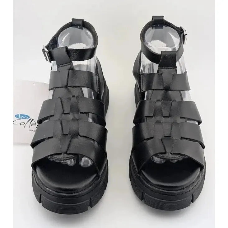 Women's Size 8 Aqua College Waterproof Fisherman Sandal Black PU Leather Aqua College