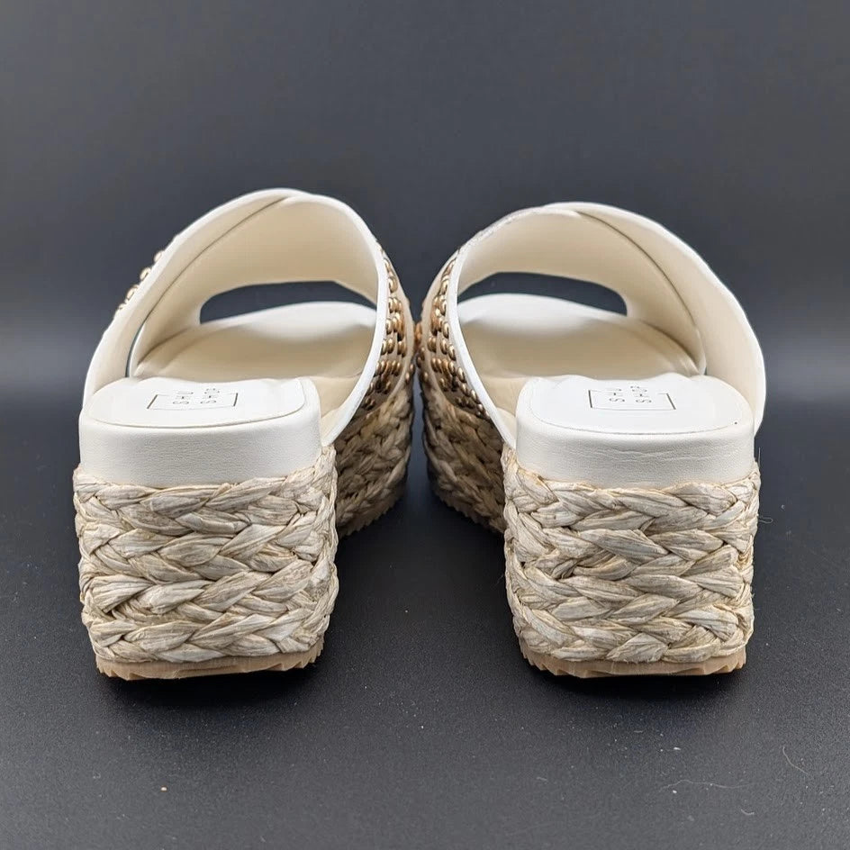 SHUSHOP Kaia | Womens 8M| Platform Sandals Bone w/ Gold Studs | New in Box SoleComfort.shoes