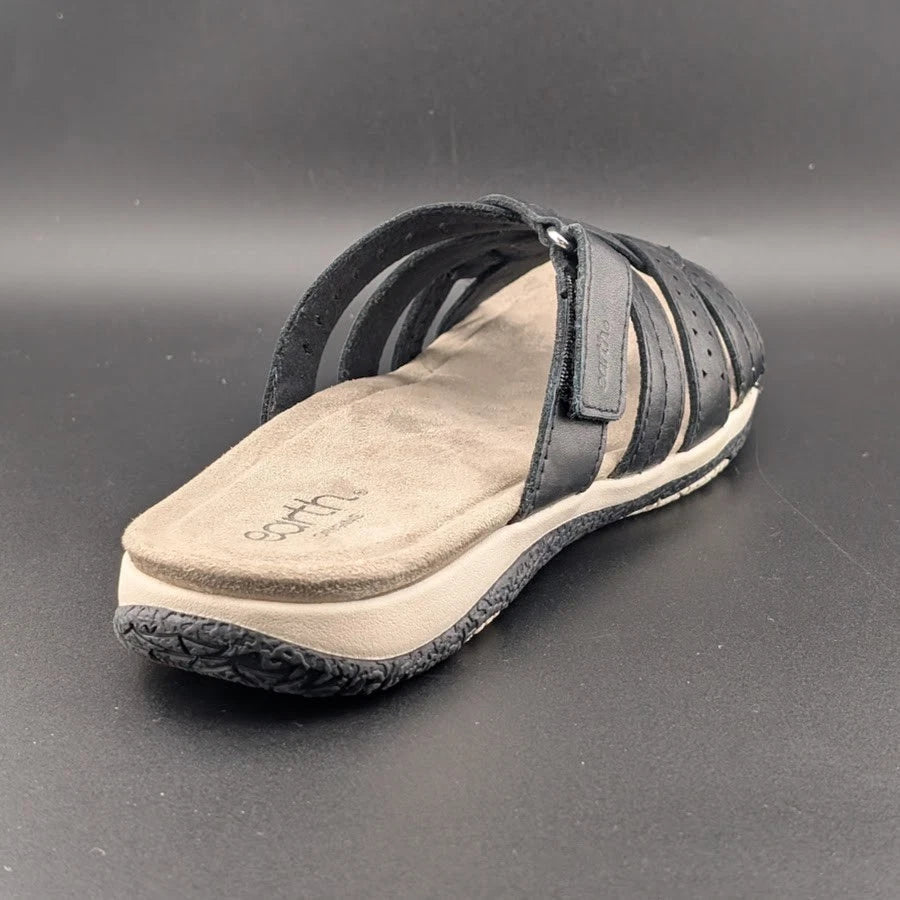 Reconditioned Earth Women's Size 11M Sassoni Strappy Slip On Sandals in Black Leather Earth Origins