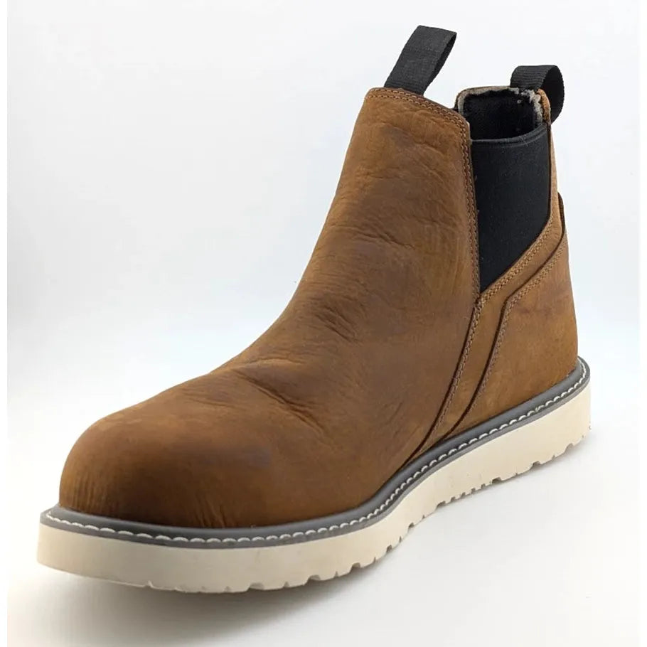 Mens 13XW Wolverine Trade Wedge Rome Steel-Toe Waterproof Work Boot Brown SoleComfort.shoes