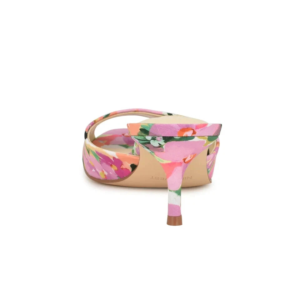 Pre-Owned Nine West Women's Luvlie Heeled Slide Sandal Size 9 Pink Floral Fabric