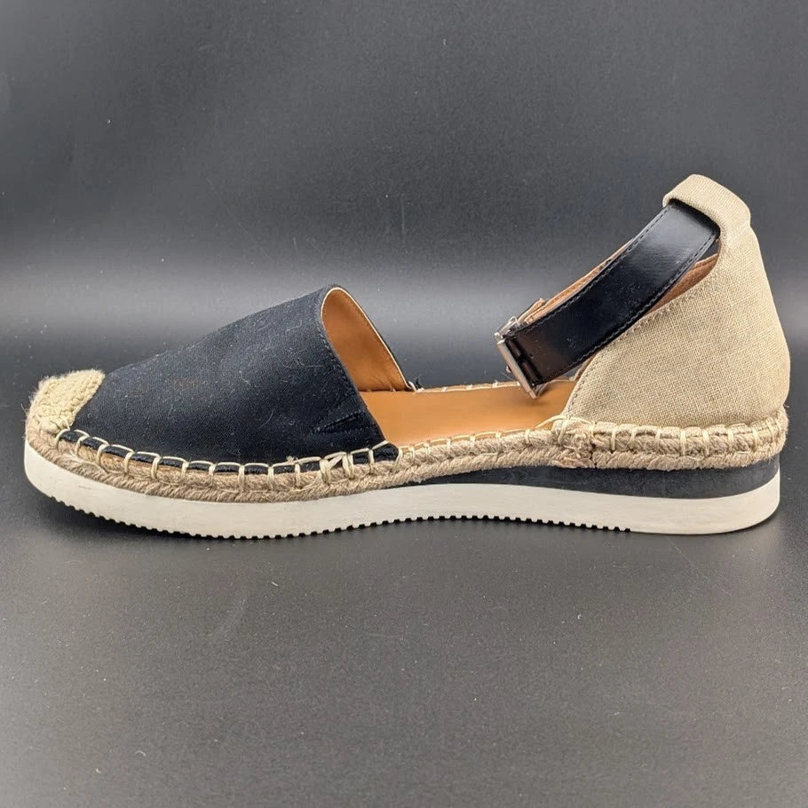 a.n.a Womens Size 9.5M Clara Wedge Sandal Espadrilles w/ Rubber Soles - Black SoleComfort.shoes