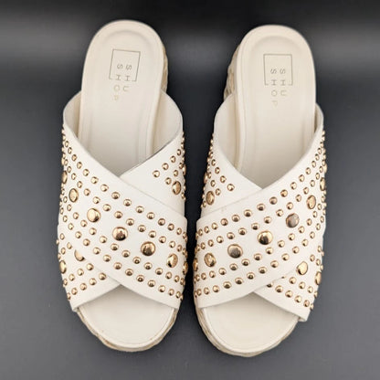 SHUSHOP Kaia | Womens 8M| Platform Sandals Bone w/ Gold Studs | New in Box SoleComfort.shoes