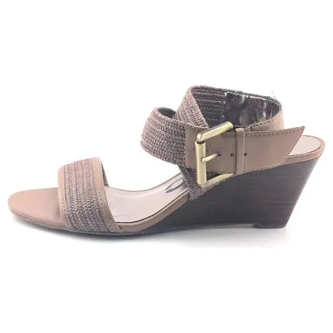 DKNY Wedge Sandals With Buckle Elastic Straps Brown Metallic Size 5.5 DKNY