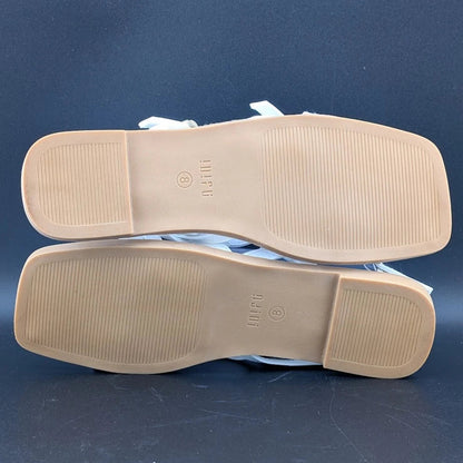 Women's Size 8 Square Toe Strappy Ankle Buckle Flat Sandals White SoleComfort.shoes