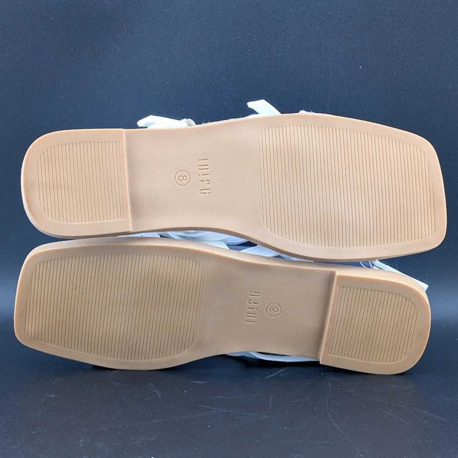 Women's Size 8 Square Toe Strappy Ankle Buckle Flat Sandals White SoleComfort.shoes