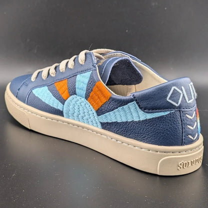 NWB Womens Size 6.5* Soludos Ibiza Blue Leather Embroidered Rainbow Wave Sneaker SoleComfort.shoes