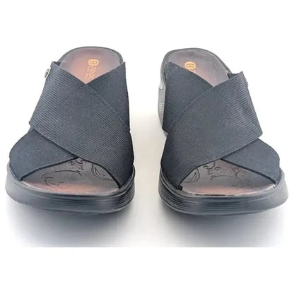 Bzees Desire Wedge Elastic Bands Slide Sandals Black Women's 9M Bzee