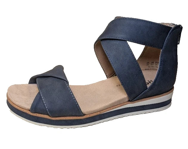 LifeStride Womens Zoom Navy Flatform Sandals Shoes | 8 Medium | Zipper Back Box