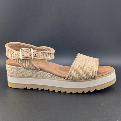 Pre-owned Women's Size 10 Dream Pairs 1-Strap Espadrille Ankle Strap Platform Sandal Wheat SoleComfort.shoes