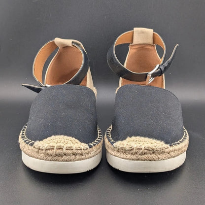 a.n.a Womens Size 9.5M Clara Wedge Sandal Espadrilles w/ Rubber Soles - Black SoleComfort.shoes