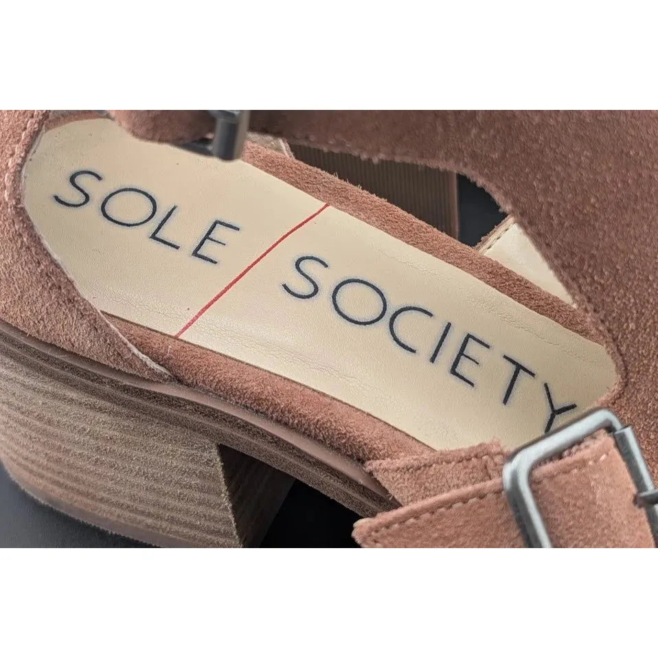 Sole Society Size 9M So-Tonni Open Toe Suede Ankle Booties Sunset Tan Sandal SoleComfort.shoes
