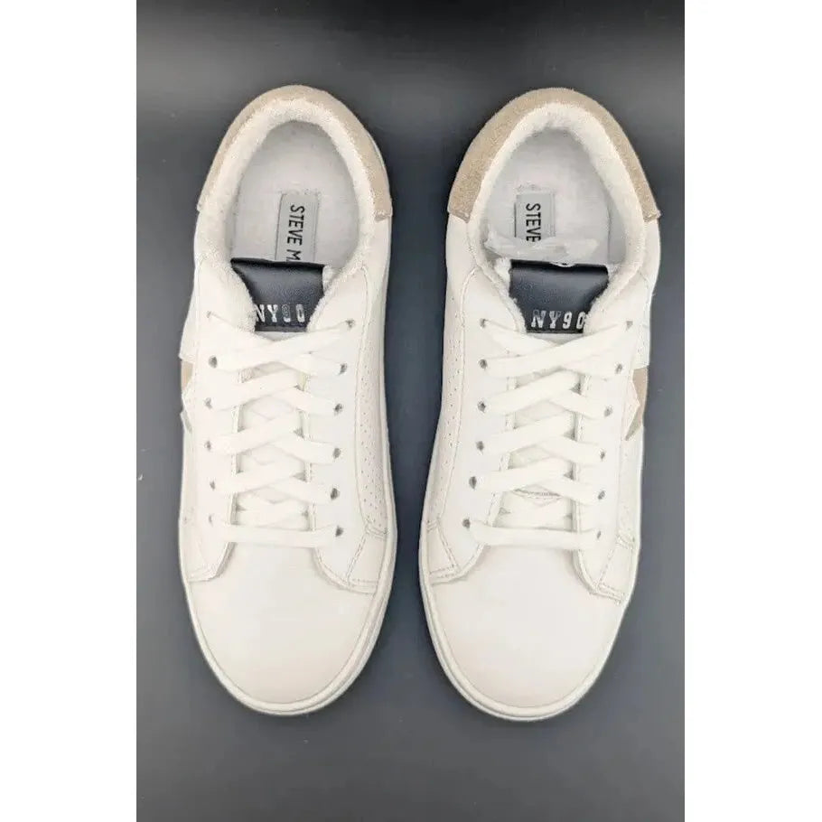 Steve Madden Women Size 6.5 Starling Sneaker White Multi Tan Sneaker Star Leather - SoleComfort.shoes