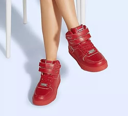 LUCKY STEP Women's Red High Top Fashion Sneakers Basketball Court Strap Size 6