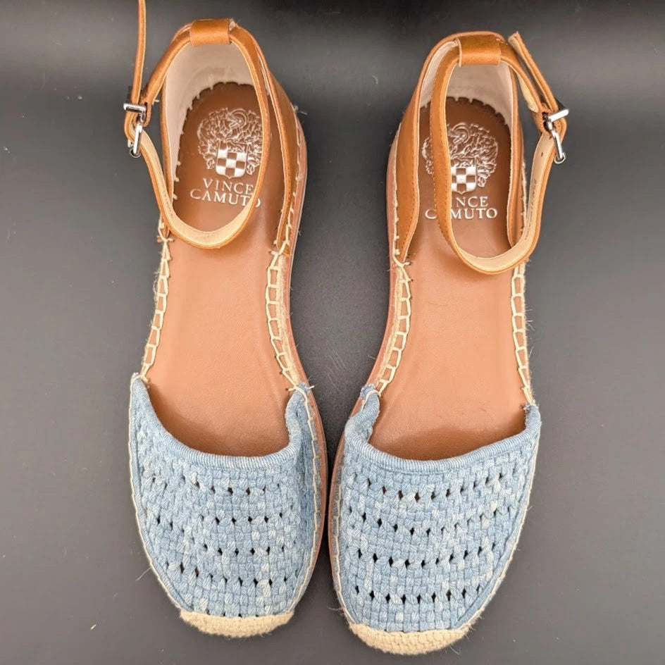 Vince Camuto Size 9.5 Women's Blue Espadrille Sandals w/ Ankle Strap Closed Toe SoleComfort.shoes