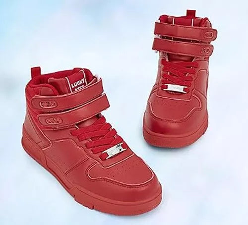 LUCKY STEP Women's Red High Top Fashion Sneakers Basketball Court Strap Size 6