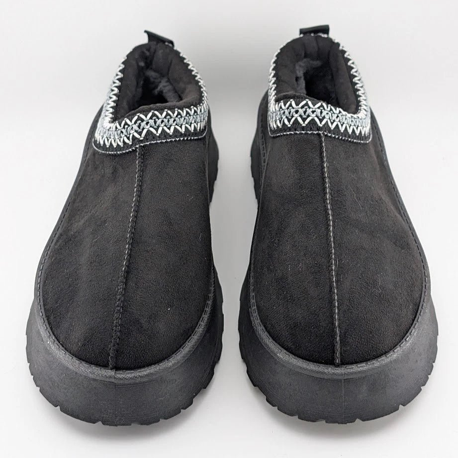 Samilor Size 10 Black Faux Fur Textile Suede Platform Booties embroidered collar SoleComfort.shoes