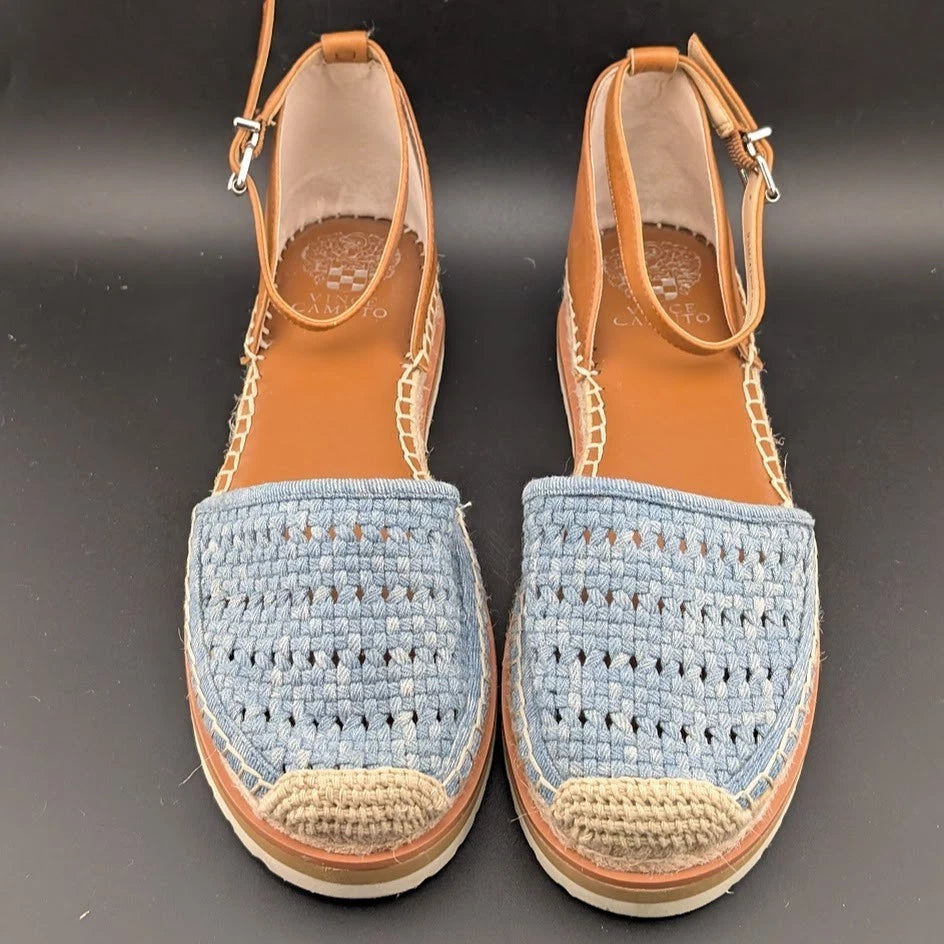 Vince Camuto Size 9.5 Women's Blue Espadrille Sandals w/ Ankle Strap Closed Toe SoleComfort.shoes