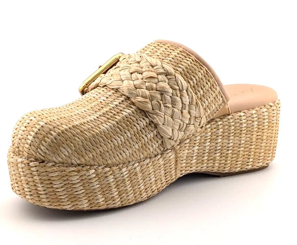 Sam Edelman Circus NY Jacey Natural Raffia Platform Clog Mule Wedge Slide Sz 7.5
