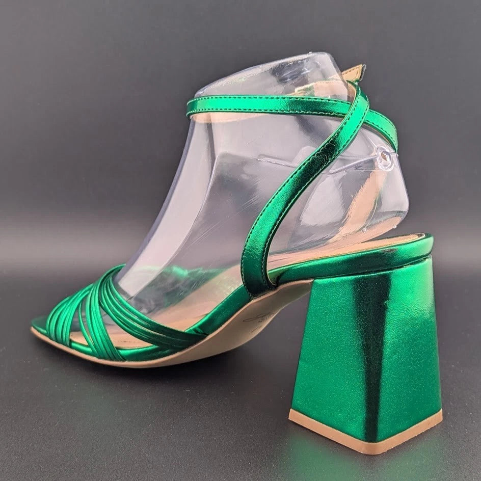 Jewel Badgley Mischka Sz 7.5 Michelle Ankle Strap Green Sandals Holiday Special SoleComfort.shoes