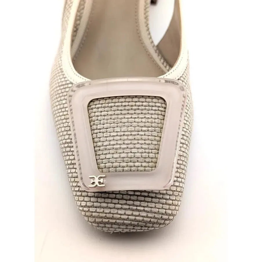 Sam Edelman Size 8.5 M Beige Natural Weave Tracie Block Heel Slingback Pump Shoe Sam Edelman