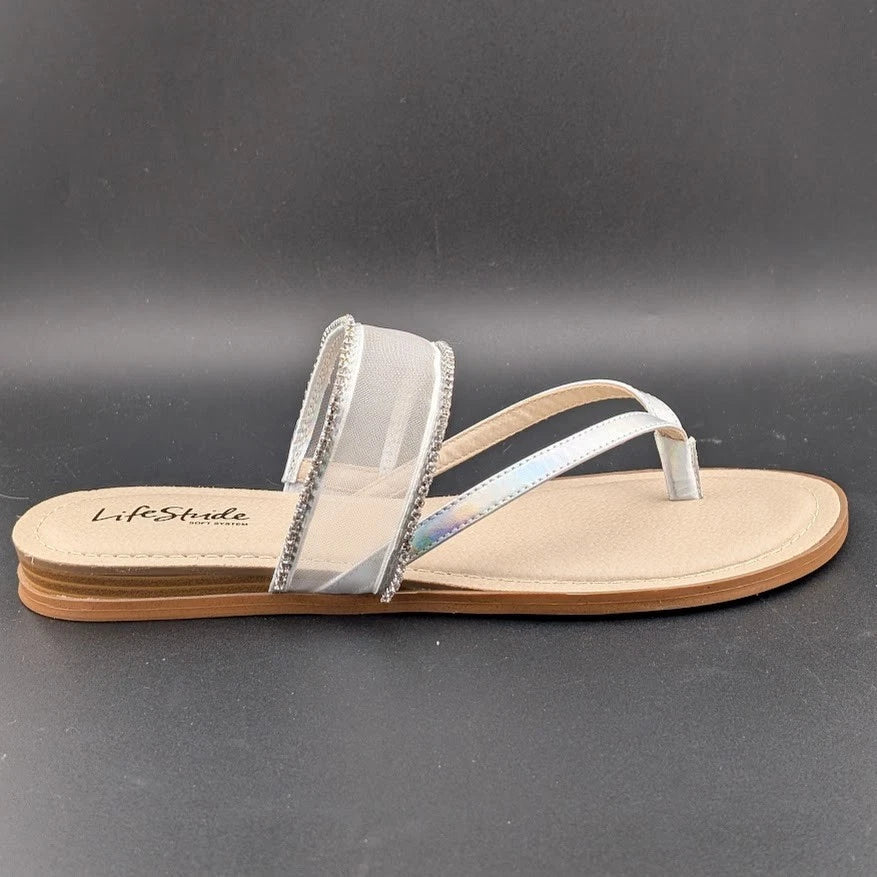 NEW Life Stride Women’s Size 11W Radiant Glow Slide Sandals Irridescent Silver SoleComfort.shoes