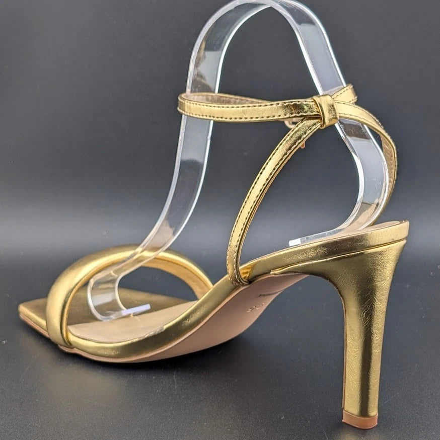 Modatope Size 9.5 Gold Shoes Square Open Toe Open Heels Ankle Strap Sexy Party SoleComfort.shoes