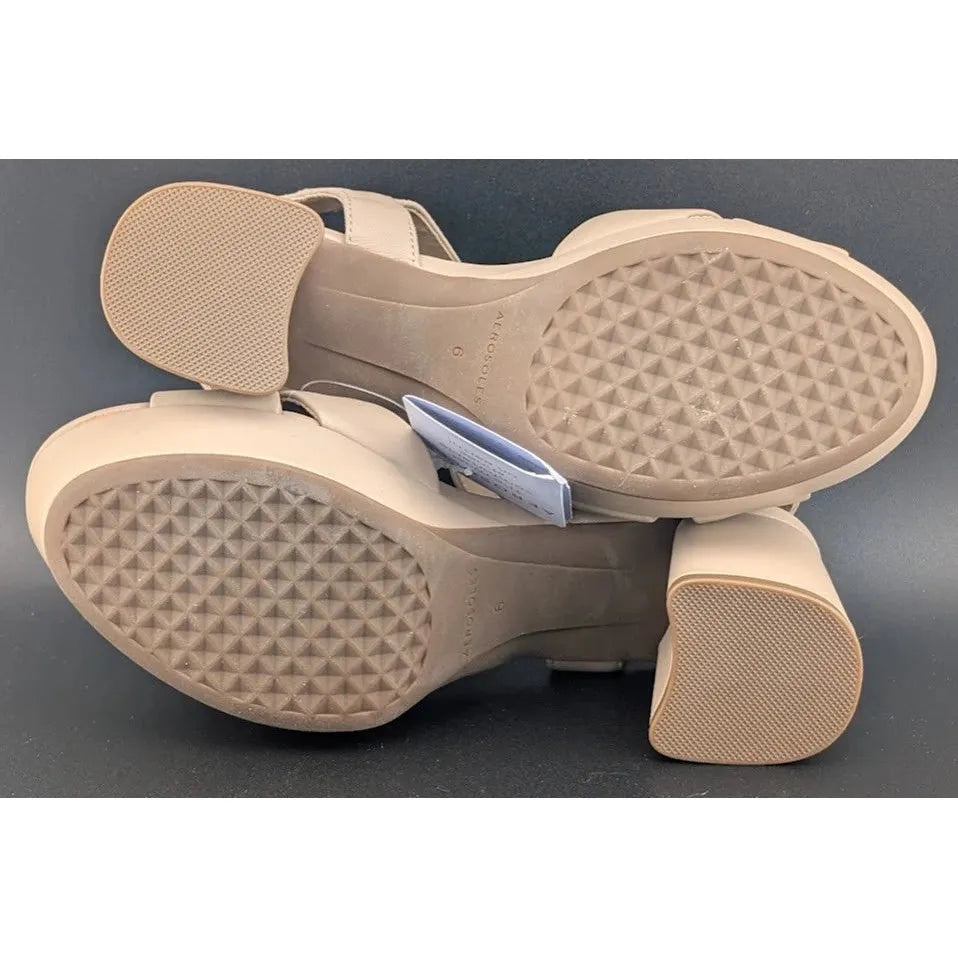 AEROSOLES Women's Cosmos Crisscross Buckle Sandals Sz 6M Beige Bisque Leather SoleComfort.shoes