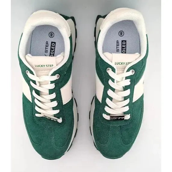 Lucky Step Women's Size 8M Retro Platform Sneaker in Green and White Lucky Step