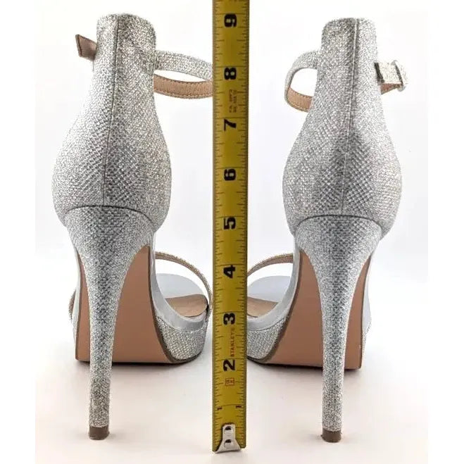 Pre-owned IDIFU Stiletto Platform Sandals Women's Size 8.5 SILVER Glitter Dressy Open Toe IDIFU
