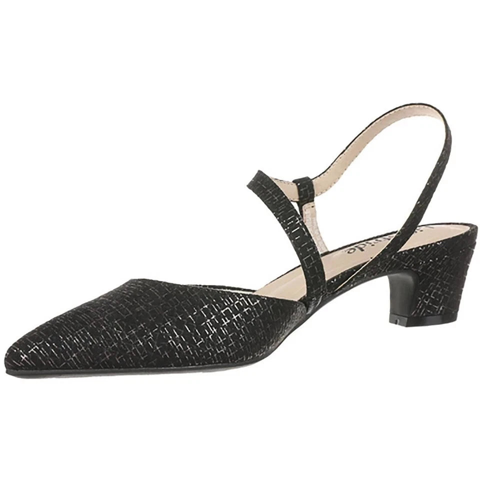 LifeStride Womens Size 7M "Minimalist" Black Slingback Heels Gunmetal