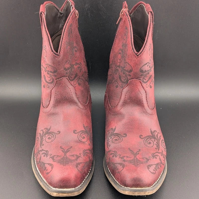 Roper Size 10 Short Stuff Embroidery Snip Toe Cowboy Booties Womens Casual Boot SoleComfort.shoes
