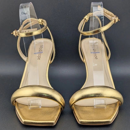 Modatope Size 9.5 Gold Shoes Square Open Toe Open Heels Ankle Strap Sexy Party SoleComfort.shoes