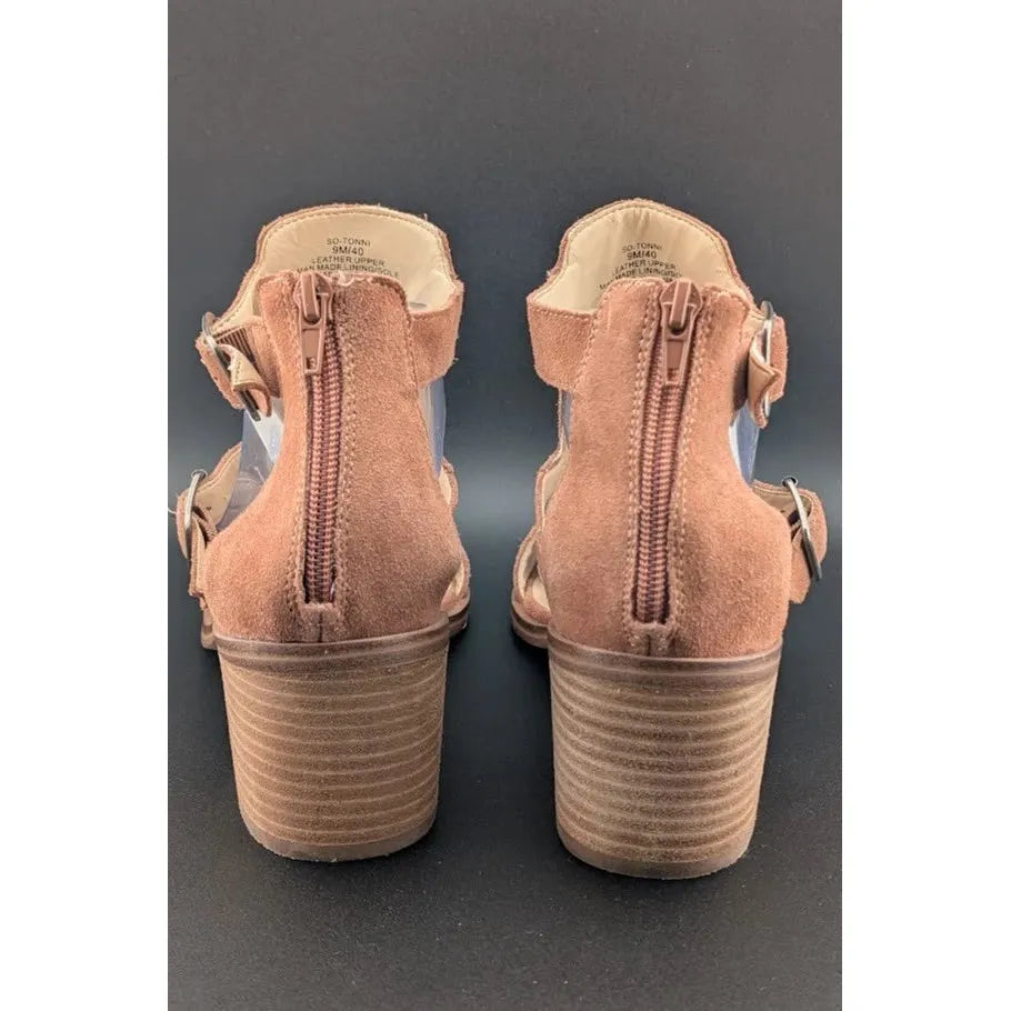 Sole Society Size 9M So-Tonni Open Toe Suede Ankle Booties Sunset Tan Sandal SoleComfort.shoes