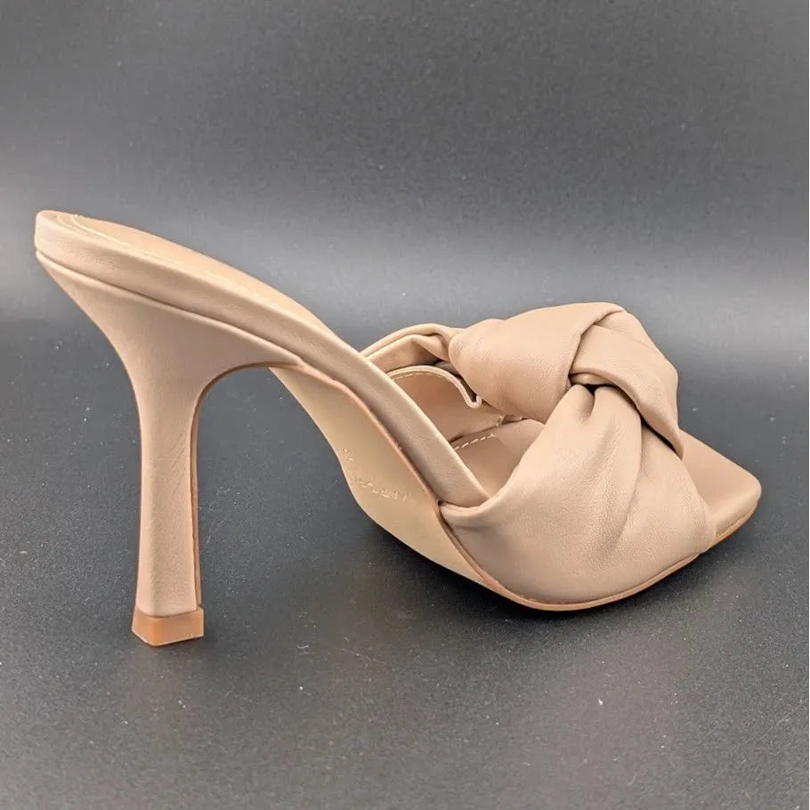 MARC FISHER DALIOT Beige/Tan Square Toe Mule Heeled Sandals with Knot Super Soft SoleComfort.shoes