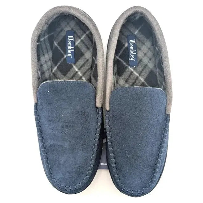 Father's Day***Wembley Mens Navy Indoor/Outdoor Microsuede Slipper with Plaid Fleece Lining XXL Wembley