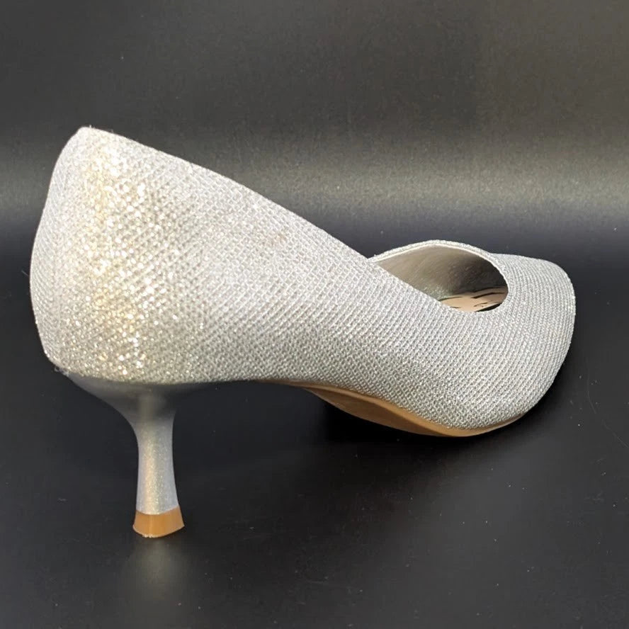 mysoft Womens Size 9 Silver Glitter Pumps 2” Kitten Heel Pointed Toe Dress Shoes SoleComfort.shoes