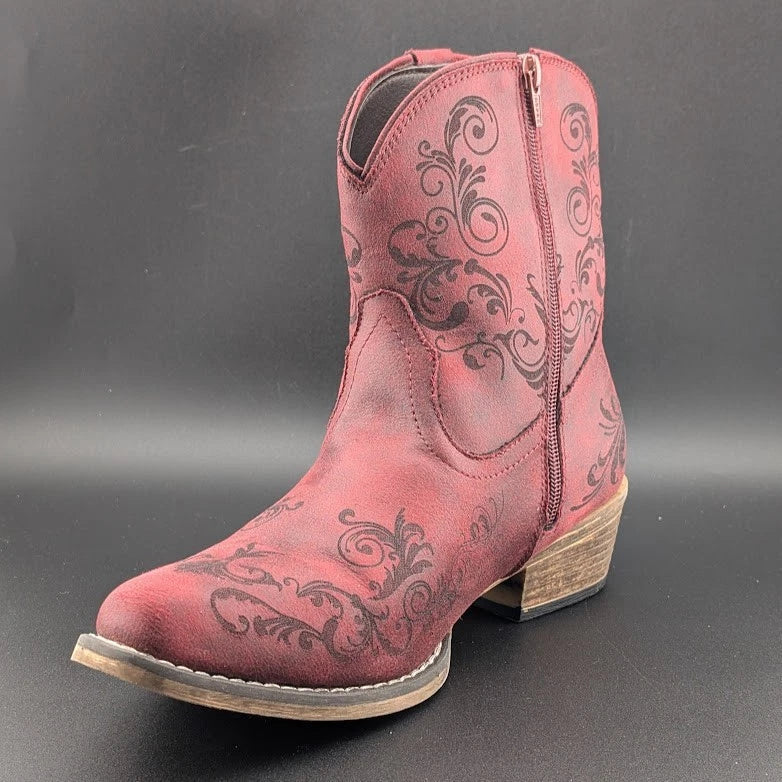 Roper Size 10 Short Stuff Embroidery Snip Toe Cowboy Booties Womens Casual Boot SoleComfort.shoes