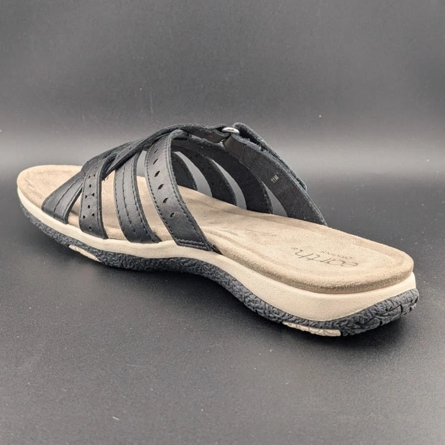 Reconditioned Earth Women's Size 11M Sassoni Strappy Slip On Sandals in Black Leather Earth Origins
