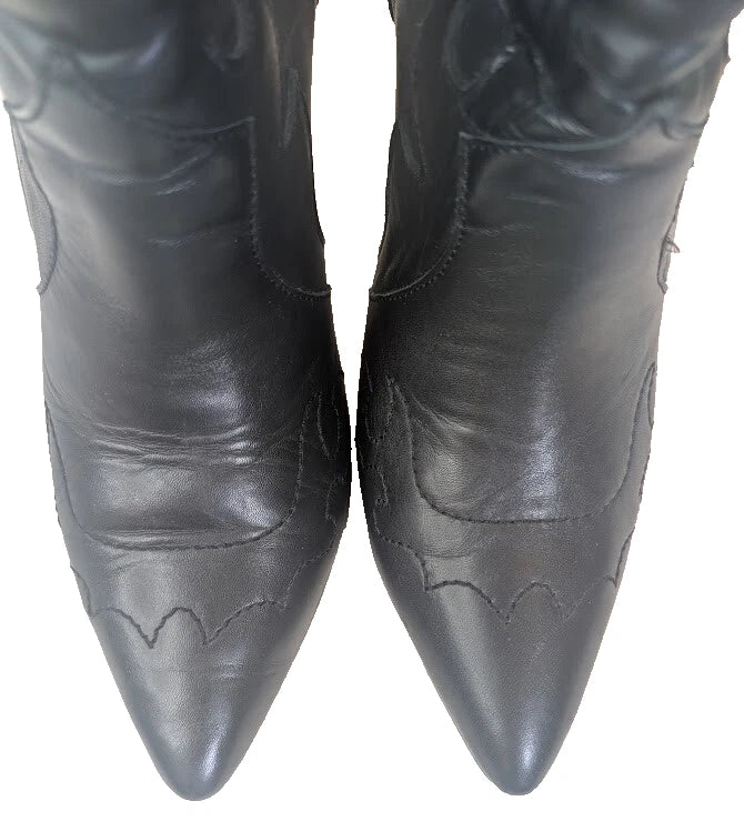 Dingo Black Leather Lady’s Night Pointed Toe Mid Calf Fringe Boots US sz 11M
