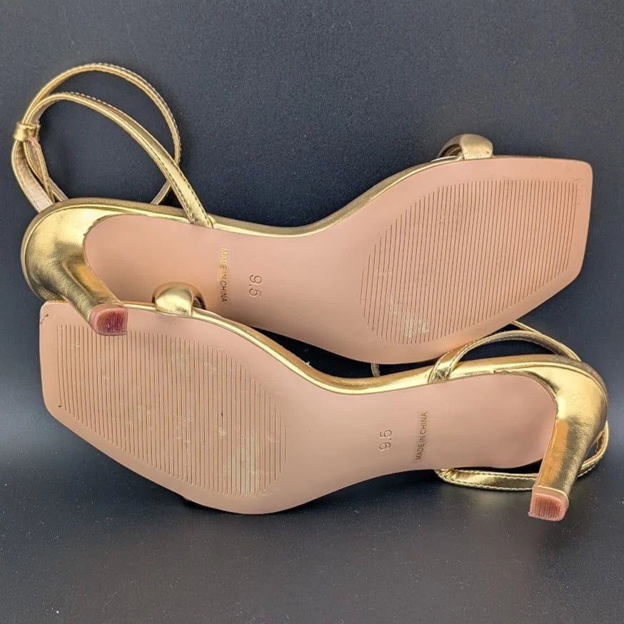 Modatope Size 9.5 Gold Shoes Square Open Toe Open Heels Ankle Strap Sexy Party SoleComfort.shoes