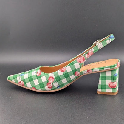 Lisa Vicky Womens 6 Zee Pointed Toe Slingback Pump Green Cherry New In Box SoleComfort.shoes