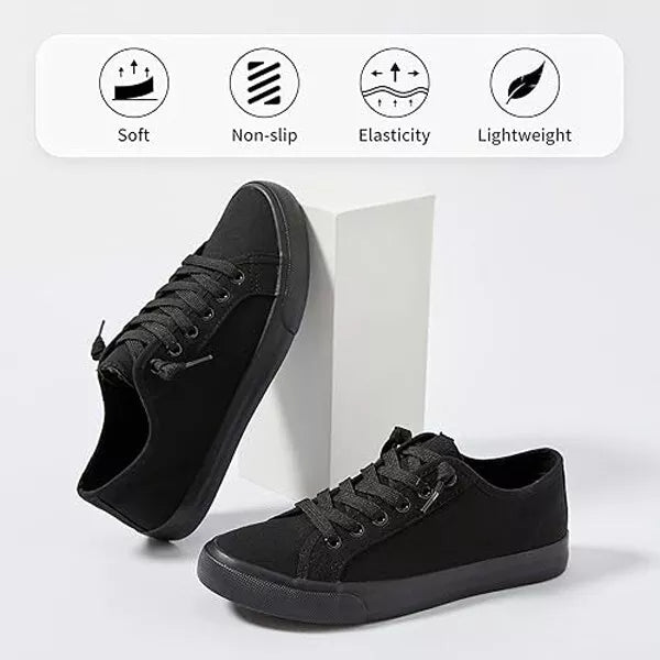 Black Canvas Lace Up Oxford Shoes Womans Size 8 Sneakers Classic Casual Low Top