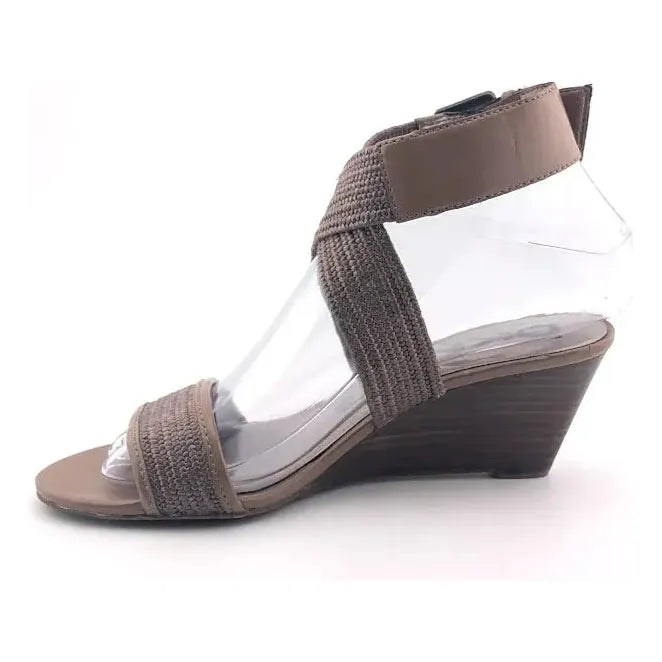 DKNY Wedge Sandals With Buckle Elastic Straps Brown Metallic Size 5.5 DKNY