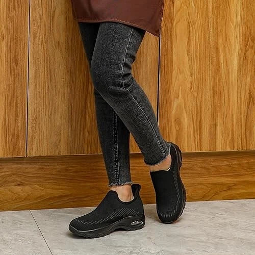 Womens Orthopedic Arch Support Slip On Black Walking, Fasciitis Shoes Sz 10.5
