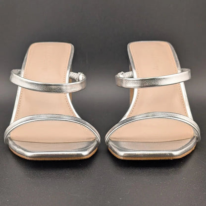 The Drop Size 8 Avery Women"s 3.5" Chunky Heel Toffee Brown Square Toe  Slide Sandals The Drop