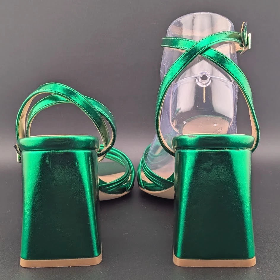 Jewel Badgley Mischka Sz 7.5 Michelle Ankle Strap Green Sandals Holiday Special SoleComfort.shoes