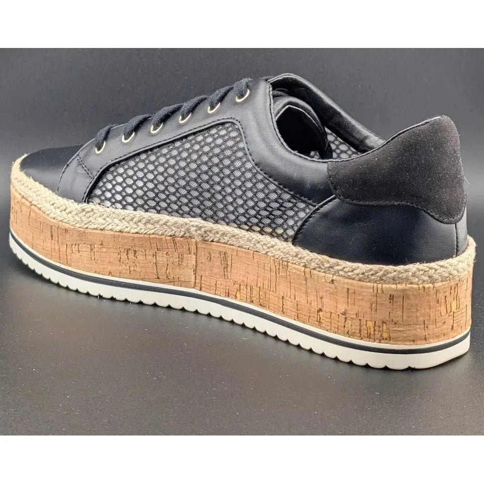 JLO Jennifer Lopez Shoes Womens Laurn Espadrille Sneaker Black Faux Leather SoleComfort.shoes