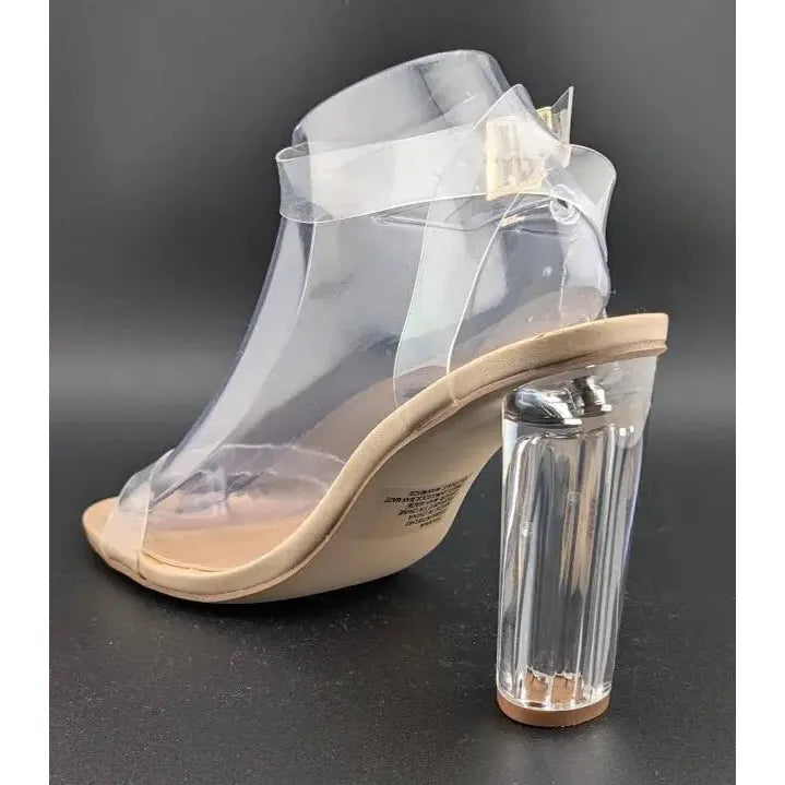 Women's Acrylic 4" Heel Clear Strap Sandal Size US 9 Nude Fashion Dress Shoe ShoeDazzle