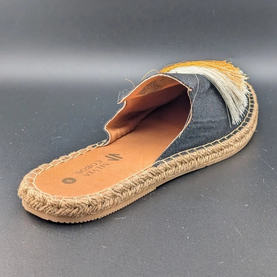 *NEW* Silvia Cobos Size 9 Womens Slip On Tassel Espadrilles Black Canvas S solecomfort.shoes ( SoleComfort.shoes